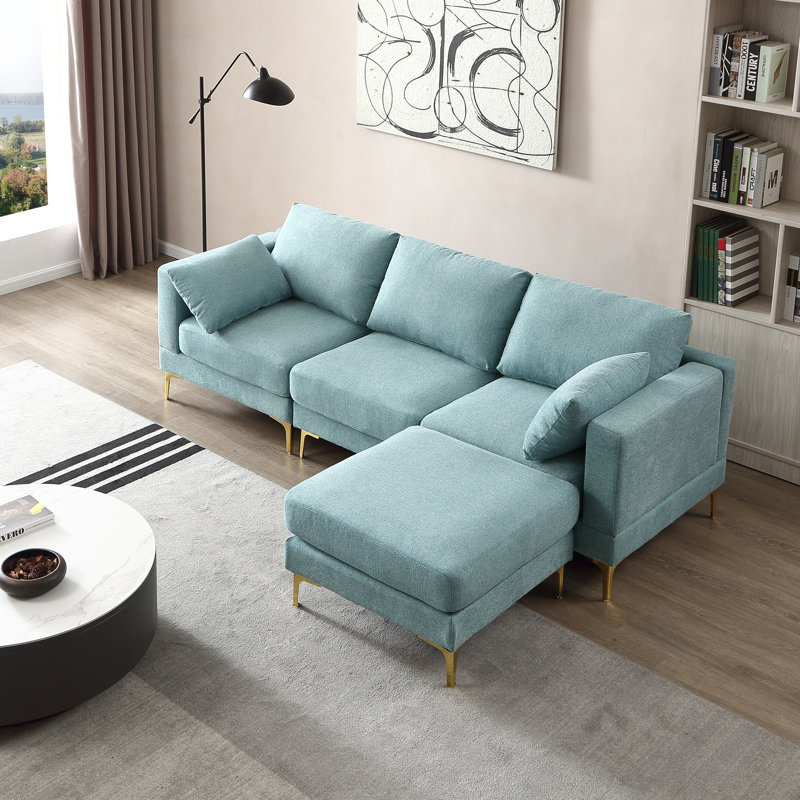 Canapé en L, 100 % polyester turquoise