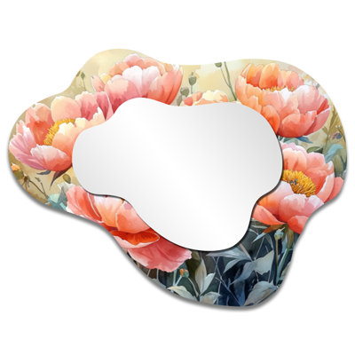 Fermes de pivoines de ferme - miroir asymétrique irrégulier pivoines, miroir mural traditionnel, imprimé sur métal