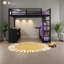 Grand lit mezzanine en métal noir avec rangement, design moderne noir