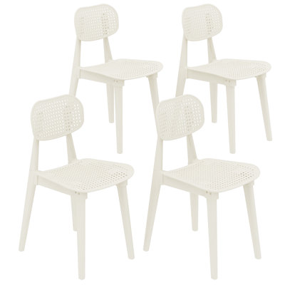 Ensemble de 4 chaises en plastique avec trou de ventilation en nid d'abeille, chaises de salle à manger simples et modernes, 4 chaises de salon confortables pour le salon, la salle à manger, le salon, blanc / gris / noir