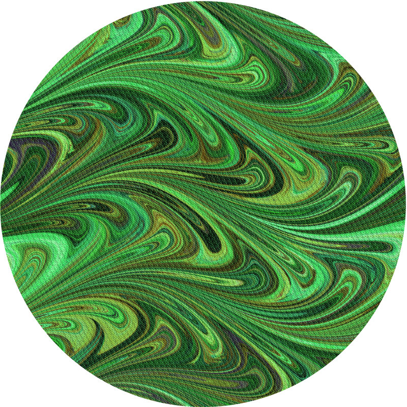 Tapis abstrait en laine vert, Rond 8 pi