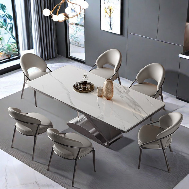 Modern simple rectangular home dining table sets, White/Gray, 29.53"H x 78.74"L x 35.43"W