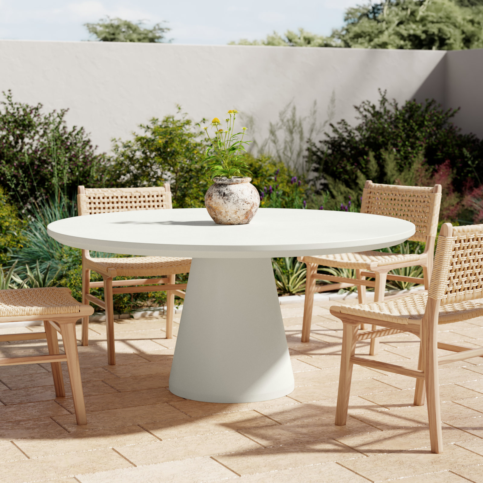 Delijah 63'' Concrete Outdoor Dining Table, Bone