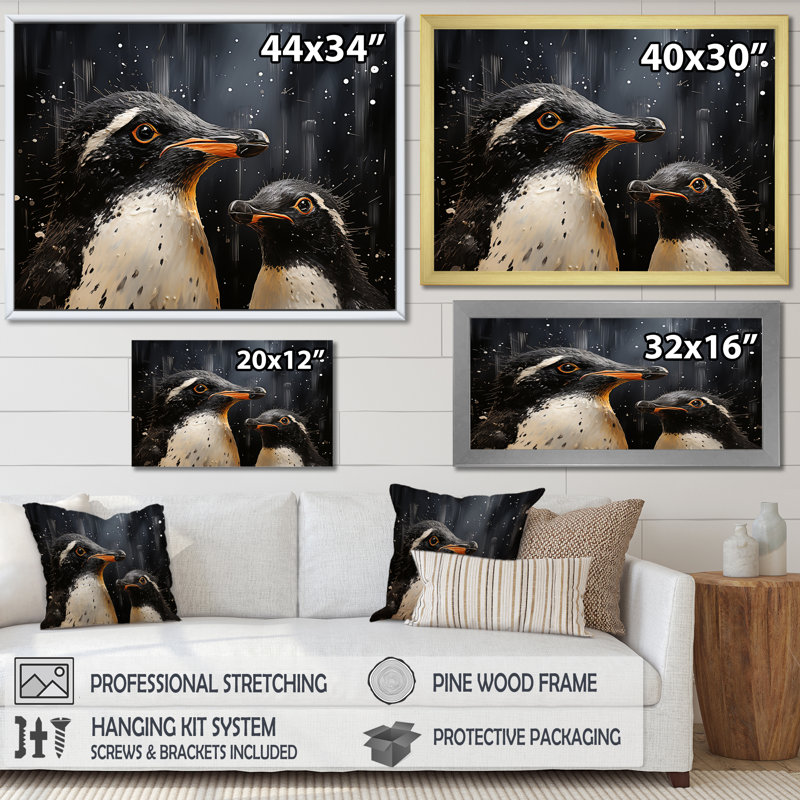 Paysage de rêve pingouin II, Cadre flottant doré, H 12 po x l 20 po x P 1 po