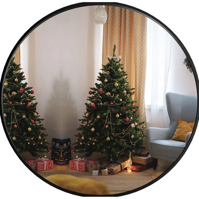 16" Black Round Bathroom Mirror - Hd Glass For Appeal, Rust- Frame, Shatterproof Applied 16-Inch 4Mm Glass, Strong Rust Featured
