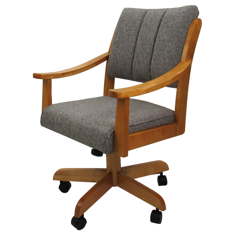 Evteka Dining Caster Chair with Arms, Mojave Gray, Honey