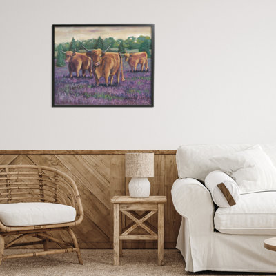 Purple Fields & Cows Framed Giclee, design by Marnie Bourque