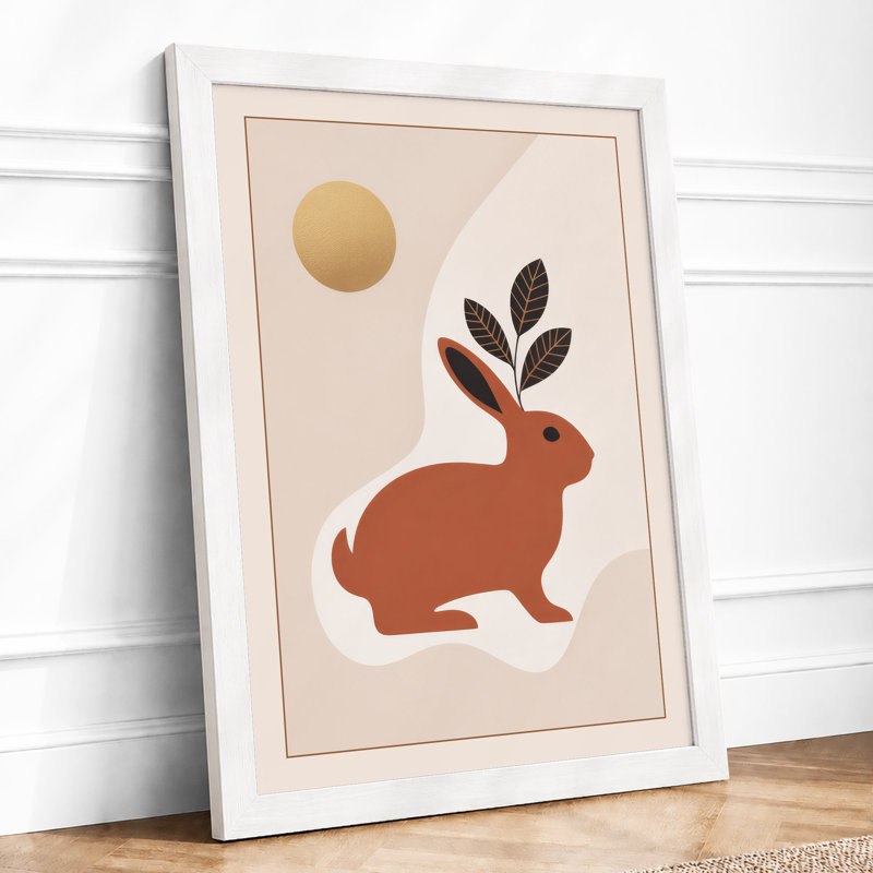 Rabbit and Moon Minimalist - Framed Print, A3 - 42.0 x 29.7 cm, White