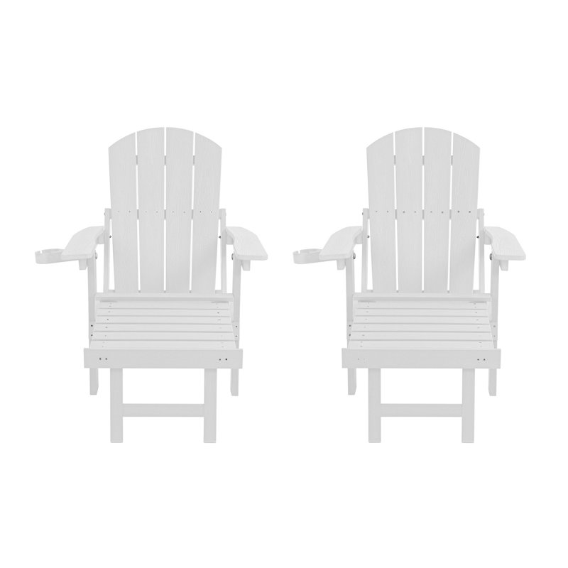 Classic All-Weather 27.55" W x 34.25" D x 35.82" H 3-Position Reclining HIPS 2-Piece Adirondack Chair Set with Hidden Ottoman