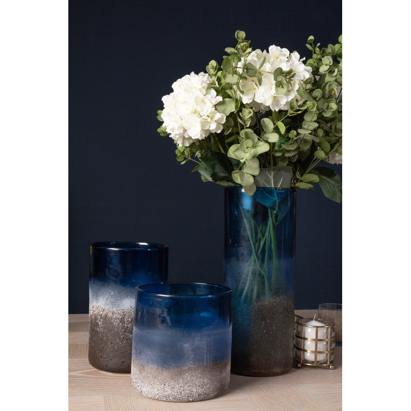 Chiara Glass Table Vase, Blue, 18cm H x 18cm W x 18cm D