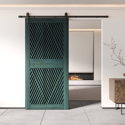 Homacer 84" High Diamond Design Royal Pine Finished & Unassembled Pine Wood Barn Door (Interior Use Only)