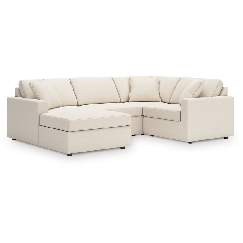Canapé modulaire 5 pièces avec méridienne Depew, Orienté à gauche (vu de face), Polyester blanc