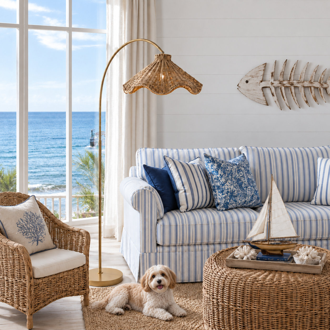 Jax 71" Dimmable Rattan Floor Lamp, Satin