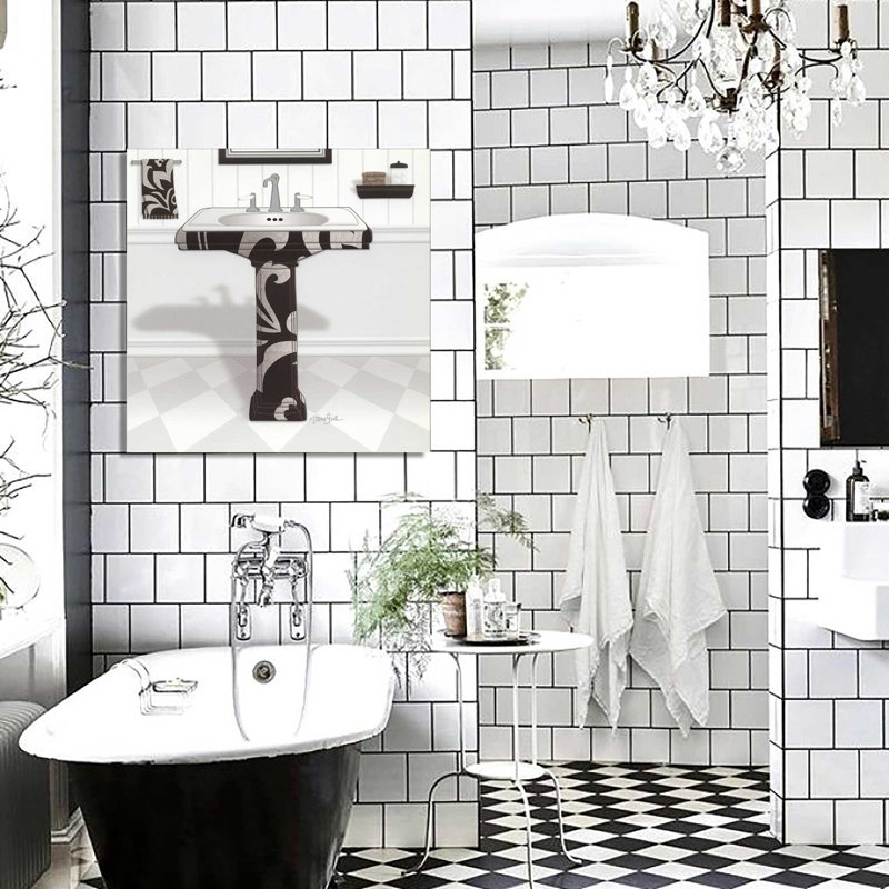«Black Damask Sink», impression sur toile, H 24 po x l 24 po x P 1,5 po