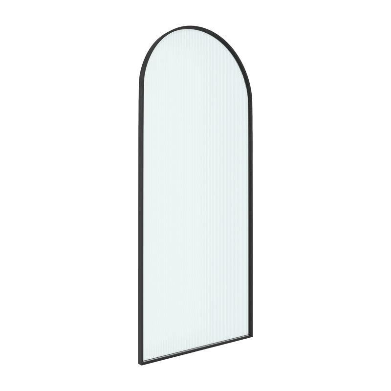Panneau de douche fixe encadré l 34 po x H 78 po, verre cannelé rayé 3/8 po et cadre en acier inoxydable 304, Noir mat