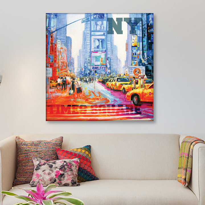 «NY Times Square», impression sur toile, H 18 po x l 18 po x P 1,5 po, Pas de tapis, Toile tendue