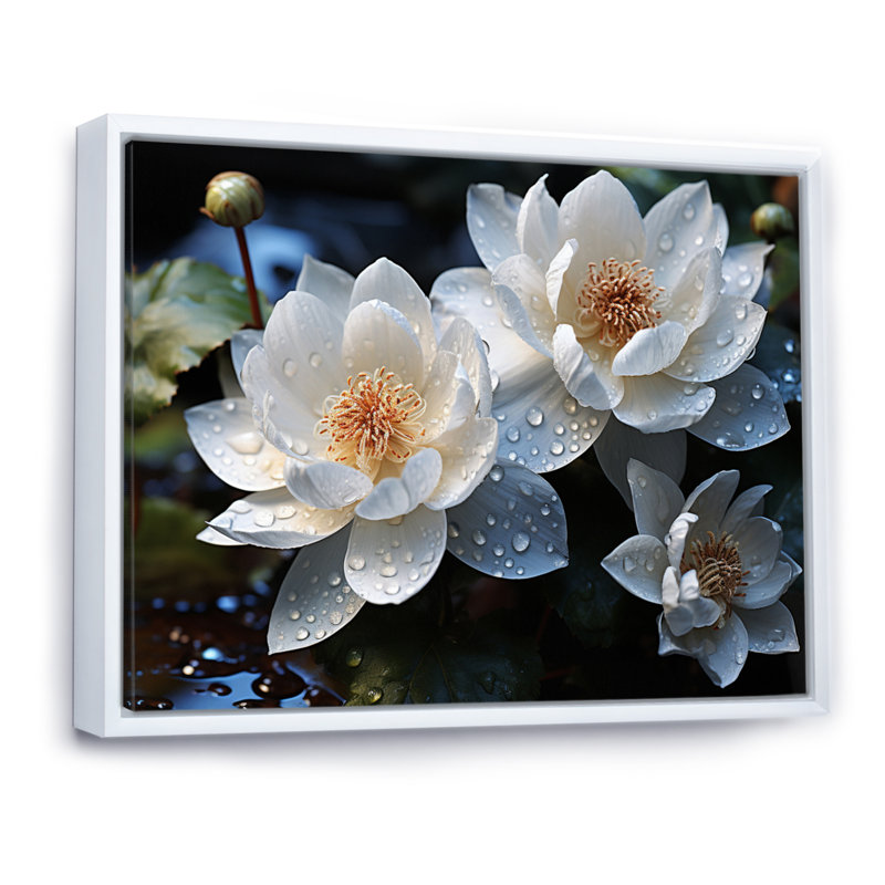 " White Yellow Lotus Field VI ", H 16 po x l 32 po x P 1 po, Cadre flottant blanc