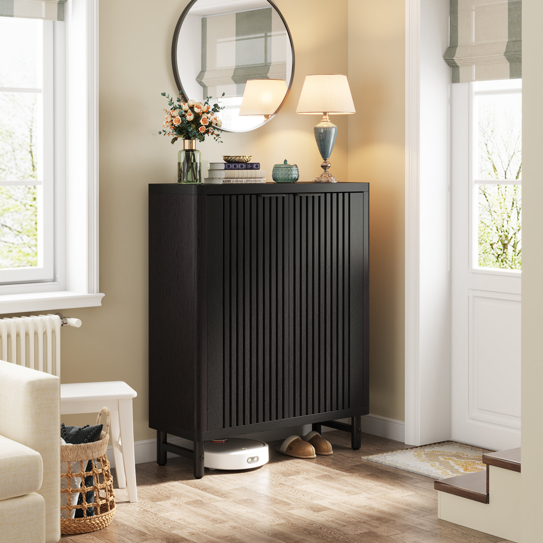 Loon Peak® 24 Pair Shoe Storage Cabinet with 2 Shutter Doors & Reviews | Wayfair