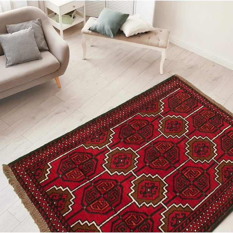One-of-a-Kind 3'4" x 5'3" 1980s Rectangle Wool Area Rug in Red