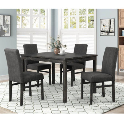 5 Piece Transitional Dining Room Set 48" Wood Dining Table with 4 Upholstered Side Chairs