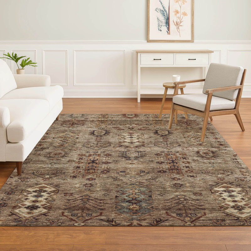 Premium Machine Washable Mayfield AMF2047 Global Rug, 5' x 7'6", Brown