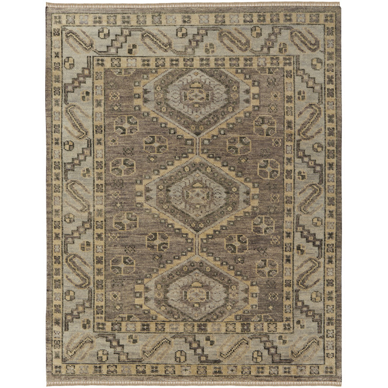 Narely Hand Knotted Wool Geometric Area Rug in Gray, Rectangle 4' x 6'