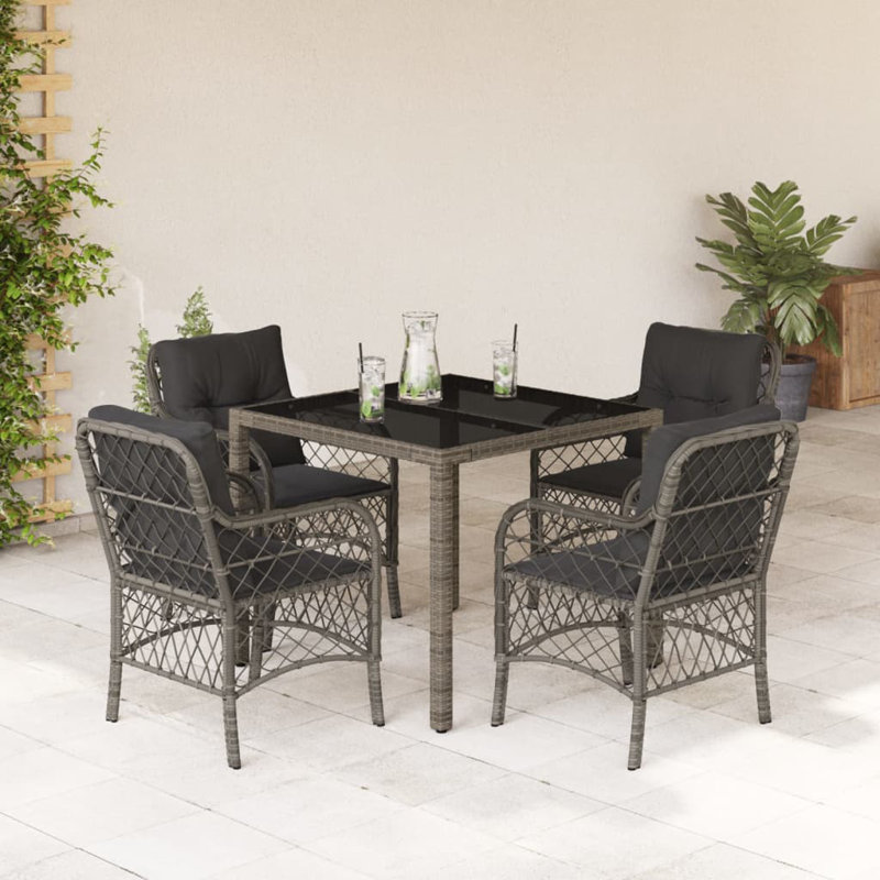  Ensemble de salle à manger de jardin en housses de rotin PE gris