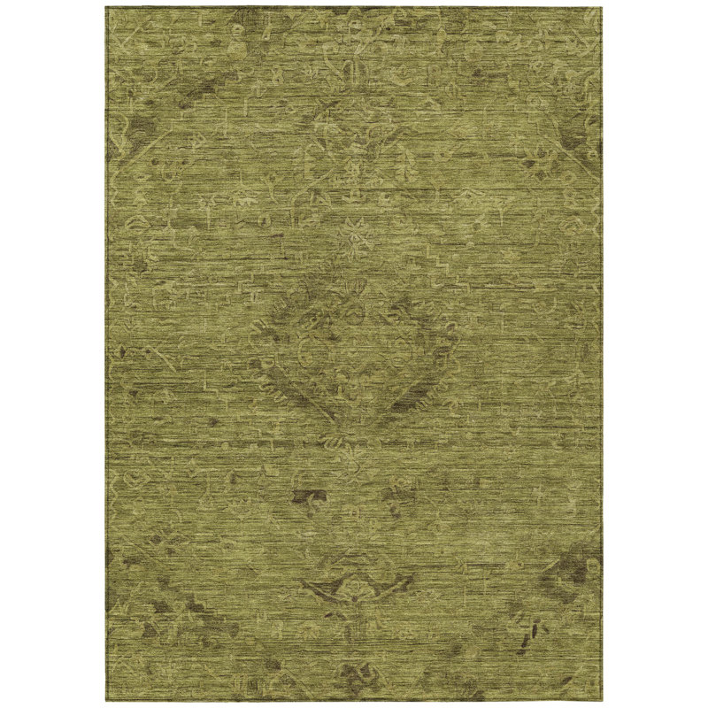Tapis extérieur lavable floral vert olive et brun 5 pi x 8 pi