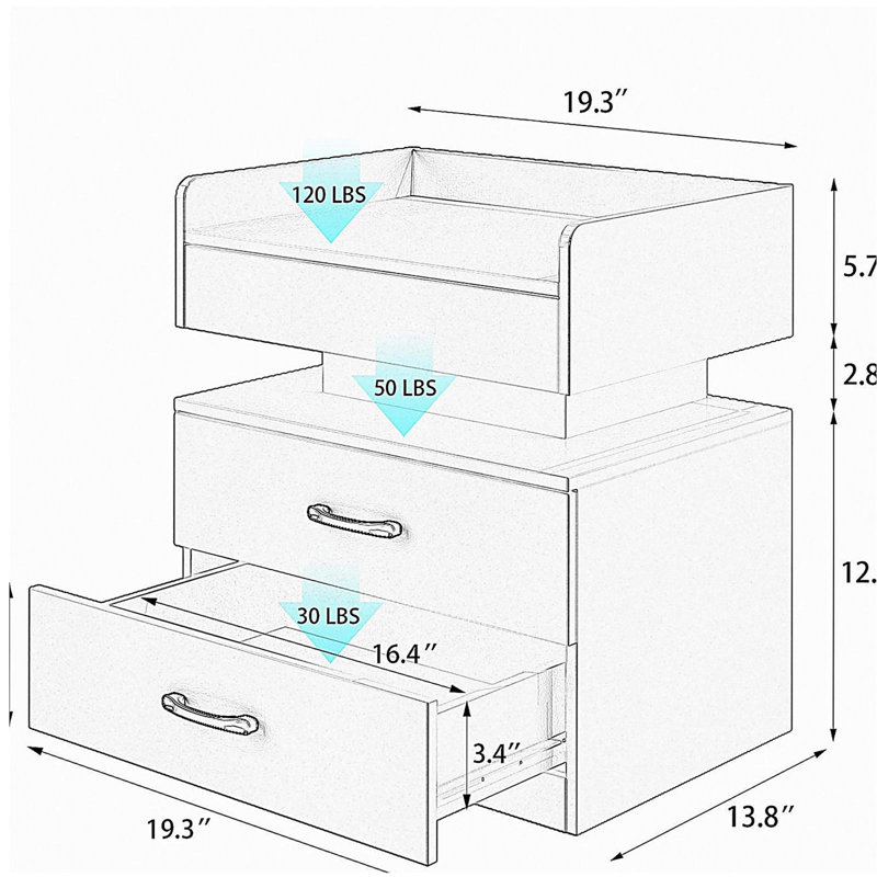1 ensemble de table de chevet avec bande de lumière DEL réglable, 2 tiroirs, grand espace de rangement, convient pour une table de chevet, une table basse, un canapé, une table d'appoint ou une table de bout pour bureau