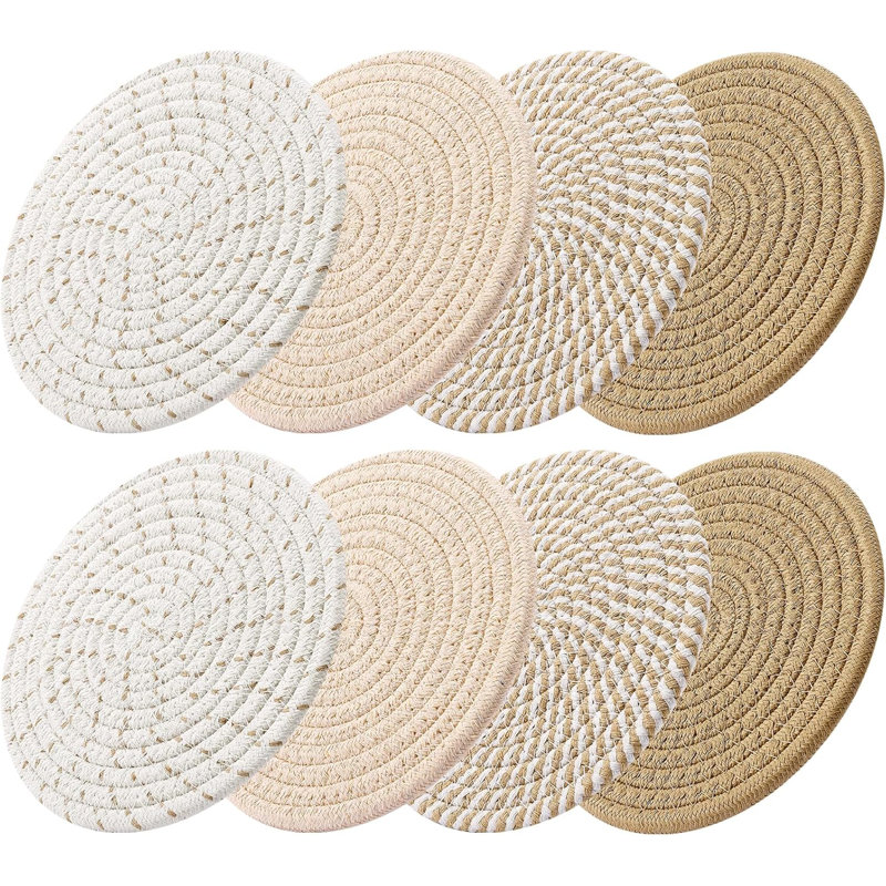 8 Inch Trivets For Hot Dishs, 8 Set Cotton Thread Weave Trivets For Hot Pans, Potholders, Large Coasters, Hot Pads, Hot Mats To Protect Desktop & Countertop, Kitchen Essentials Coffee