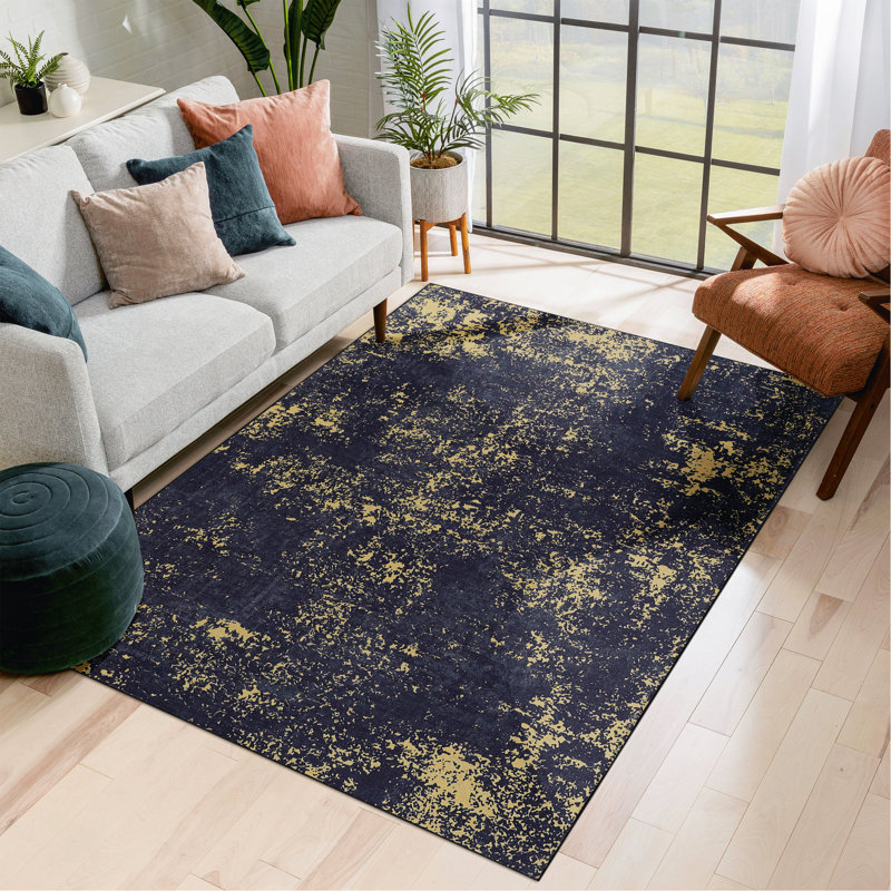 Tapis noir lavable (noir et doré), Rectangulaire 8 pi x 10 pi