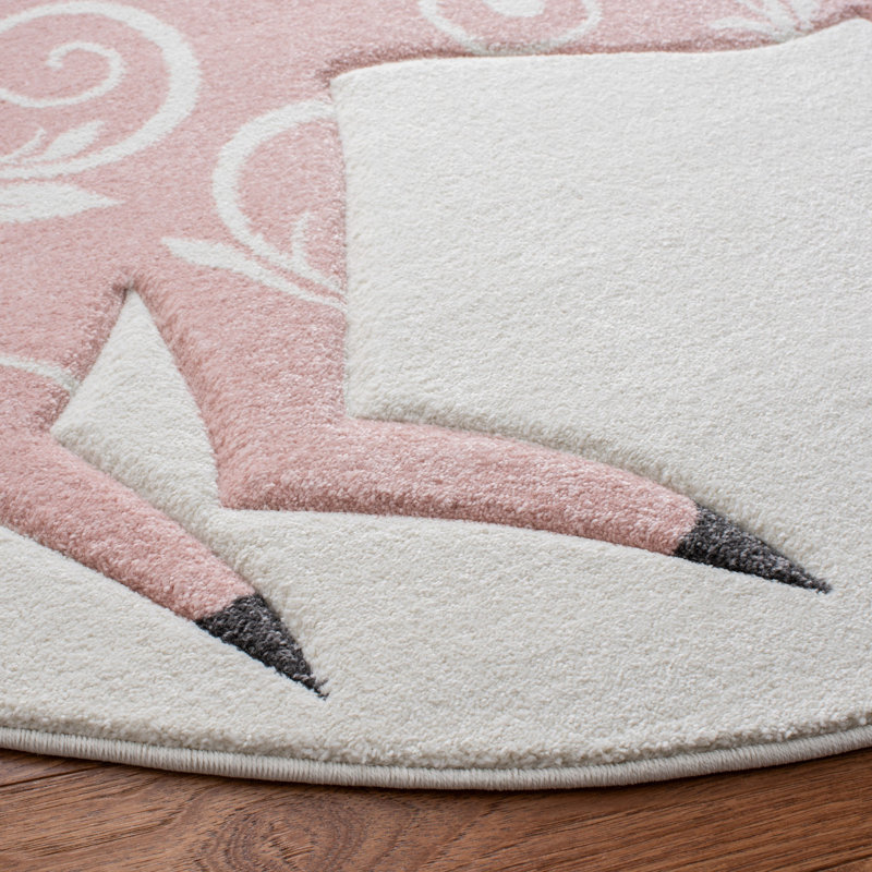 Alcorn Ivory/Grey/Pink Area Rug, Round 6'7"