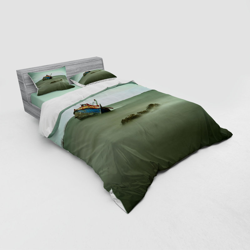 Ensemble de housse de couette éclectique Green Microfiber, Housse de couette grand + 3 pièces supplémentair