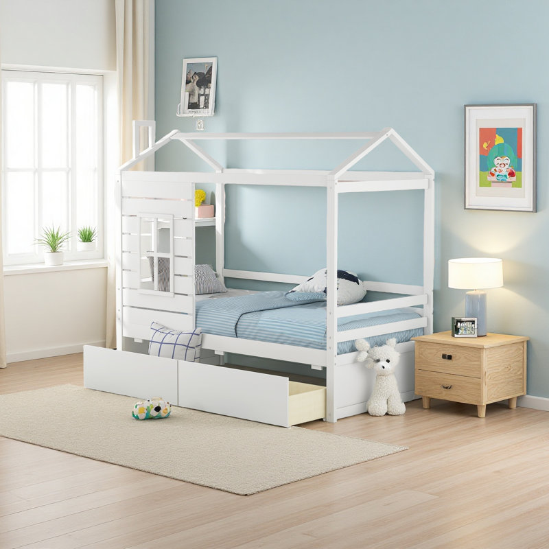 Lit simple en bois avec deux tiroirs