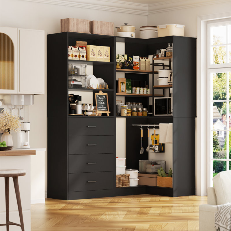 55" W Closet System With Drawers And Hanging Rods, Black