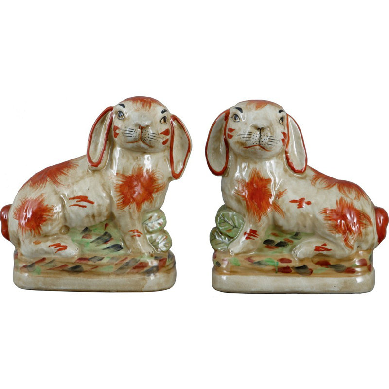Staffordshire Bunny Hares Figurine, Orange/Cream