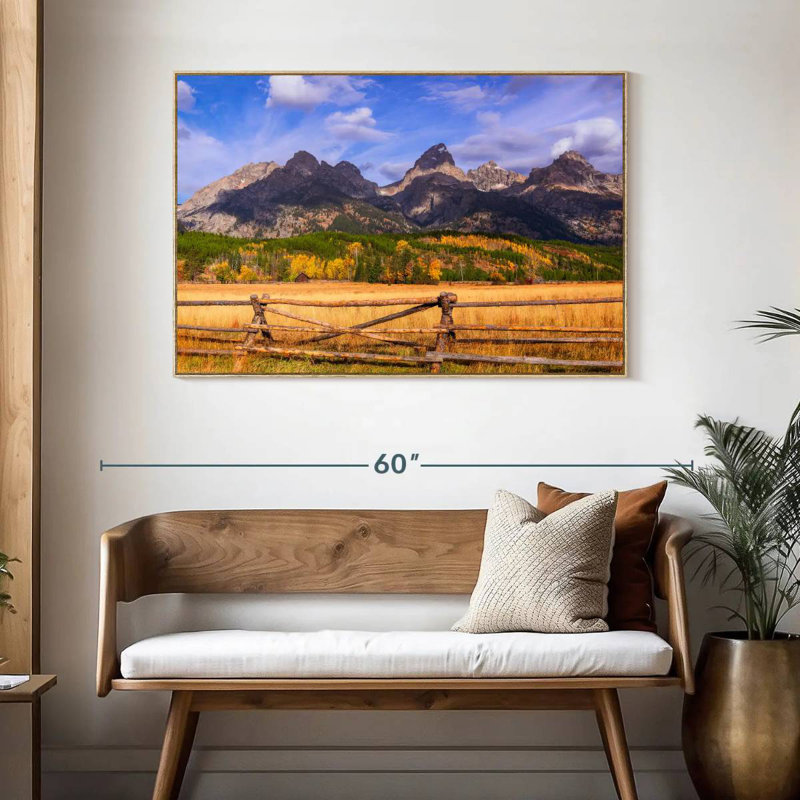 Paysage de Grand Teton, Cadre flottant en bois naturel, 46 po x 31 po