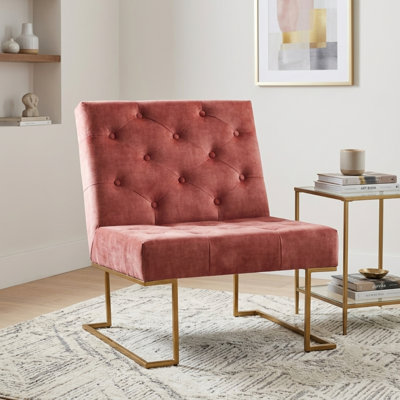 Klara 29.33" Wide Tufted Velvet Slipper Chair with Metal Sled Base