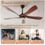 Ventilateur de plafond 52 po avec lumière Sofucor, avec hélice moderne à mémoire à intensité variable, moteur à courant continu silencieux, 5 vitesses 5000 CFM, minuterie, réversible, pour le salon, ETL / FCC, brun