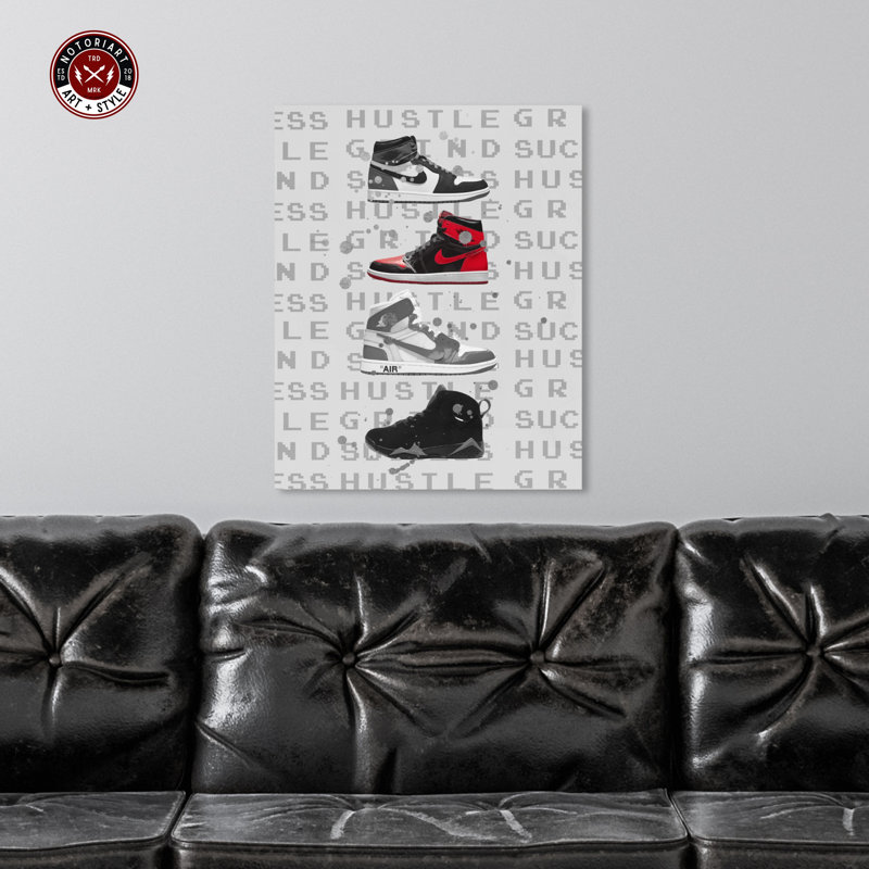 Notoriart Hype Sneakers Gray and Red Canvas Wall Art 24" x 30"