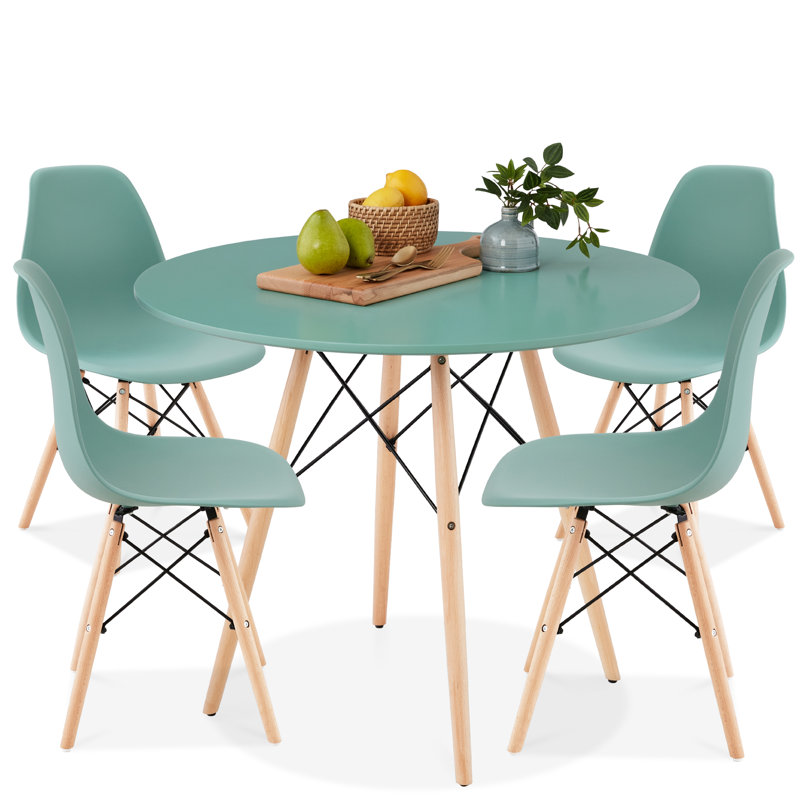 Kivan 4 - Person Four Leg Dining Set, Natural, Blue, Blue/Natural