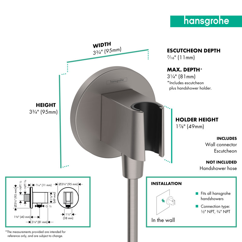 hansgrohe FixFit S Wall Outlet with Handshower Holder, Brushed Black Chrome