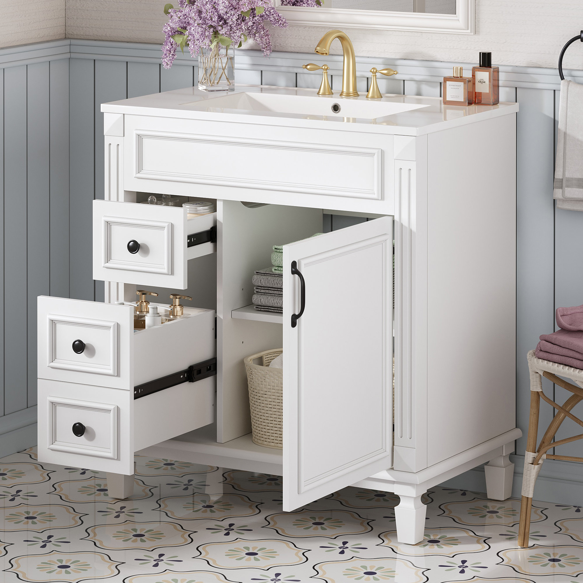 Winston Porter 30" Bathroom Vanity With Ceramic Sink, Small Bathroom ...