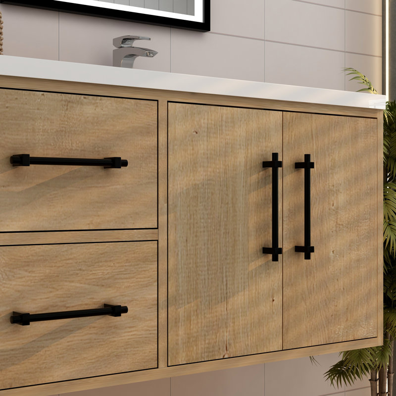 Meuble-lavabo mural 60 po avec double évier en acrylique renforcé Victoria, Chêne