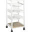 Chariot de cuisine sur roulettes avec fonction de rangement, îlot de cuisine sur roulettes avec cadre en bois pratique, avec panier à fruits en métal, plateau et tiroirs, blanc