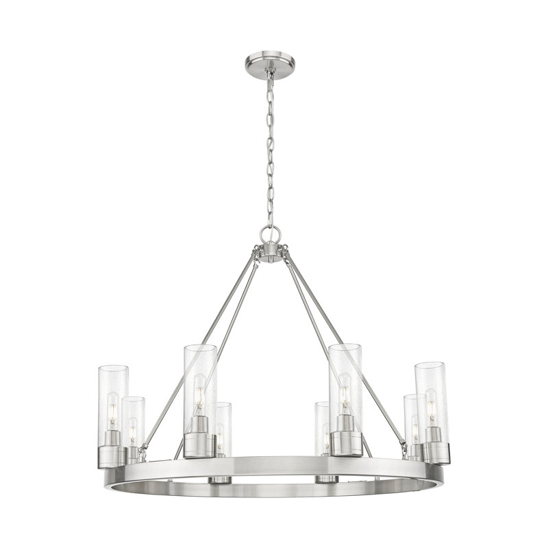 Jaiwan - Lustre 6 lumières avec abat-jour, Grainé, Nickel satiné