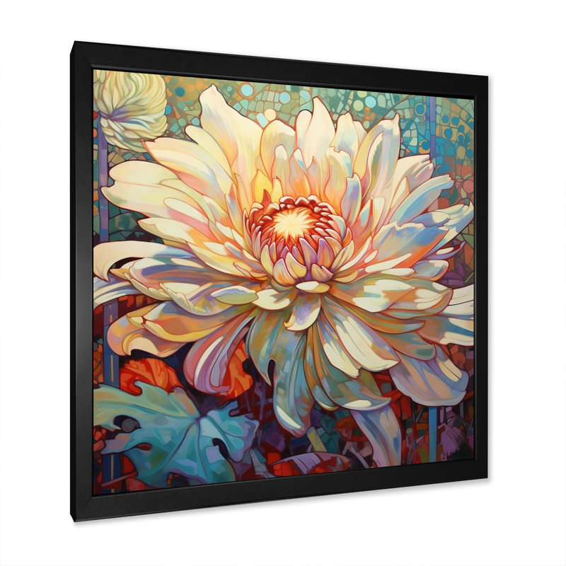 «Blossoming Chrysanthemum Retro Illustration I», reproduction, H 30 po x l 30 po x P 1 po, Cadre simple noir