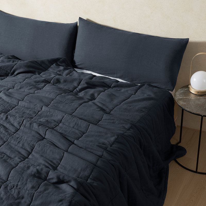Belgian Flax Linen and Viscose Luxury Oversized Comforter, Queen Comforter, Blue