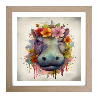 Hippo Floral Art - Framed Print