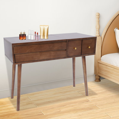 Bureau de coiffeuse rectangulaire à 3 tiroirs avec maquillage sur pied et miroir